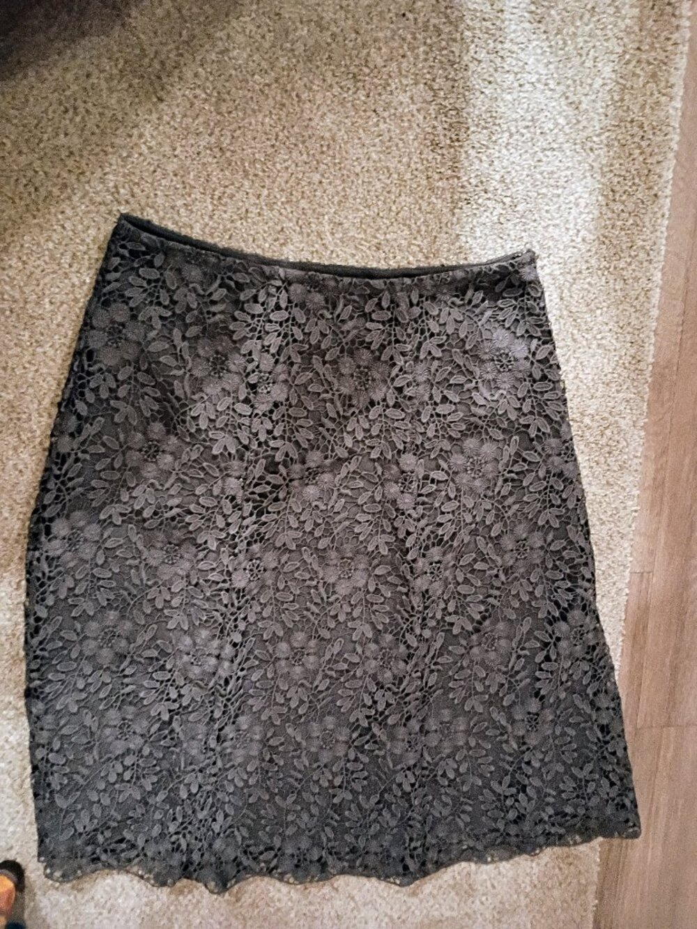 Garnet Hill Gray Skirt Lace Overlay A-Line Knee Length